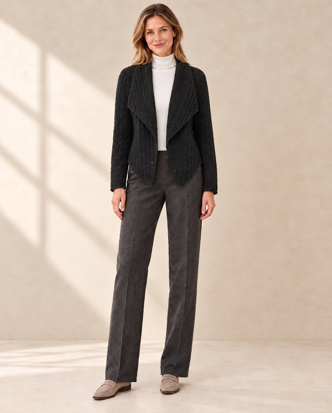 Dames Getextureerd Vest met Waterval Kraag