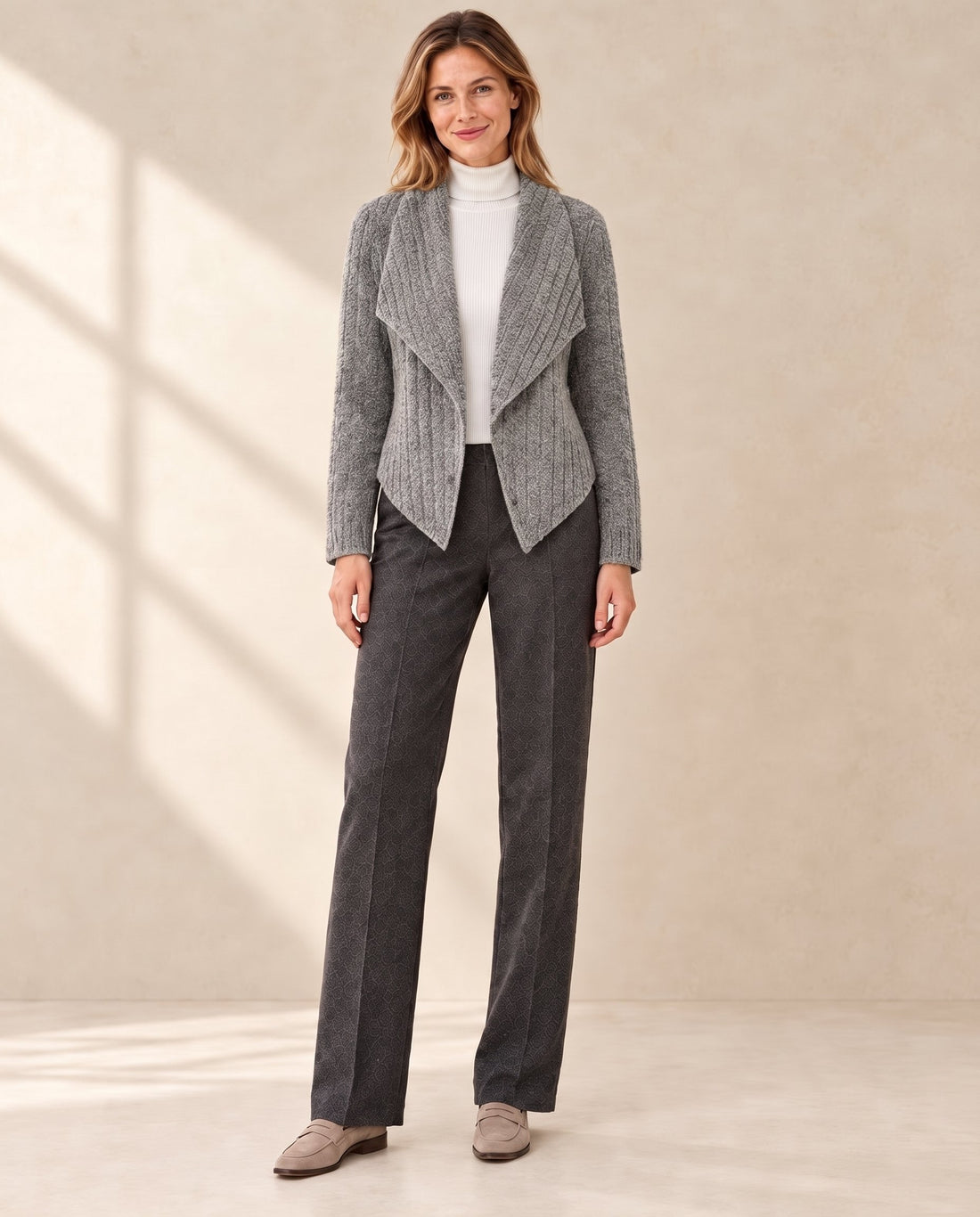 Dames Getextureerd Vest met Waterval Kraag