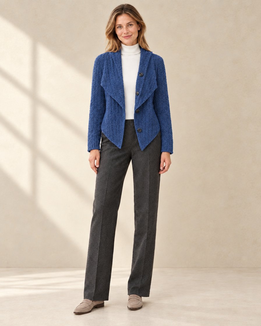 Dames Getextureerd Vest met Waterval Kraag