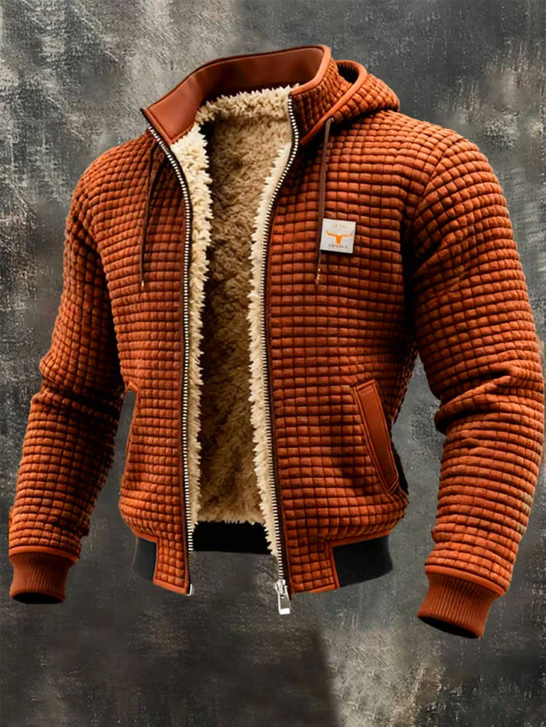 Retro Heren Wafeljack met Capuchon en Rits
