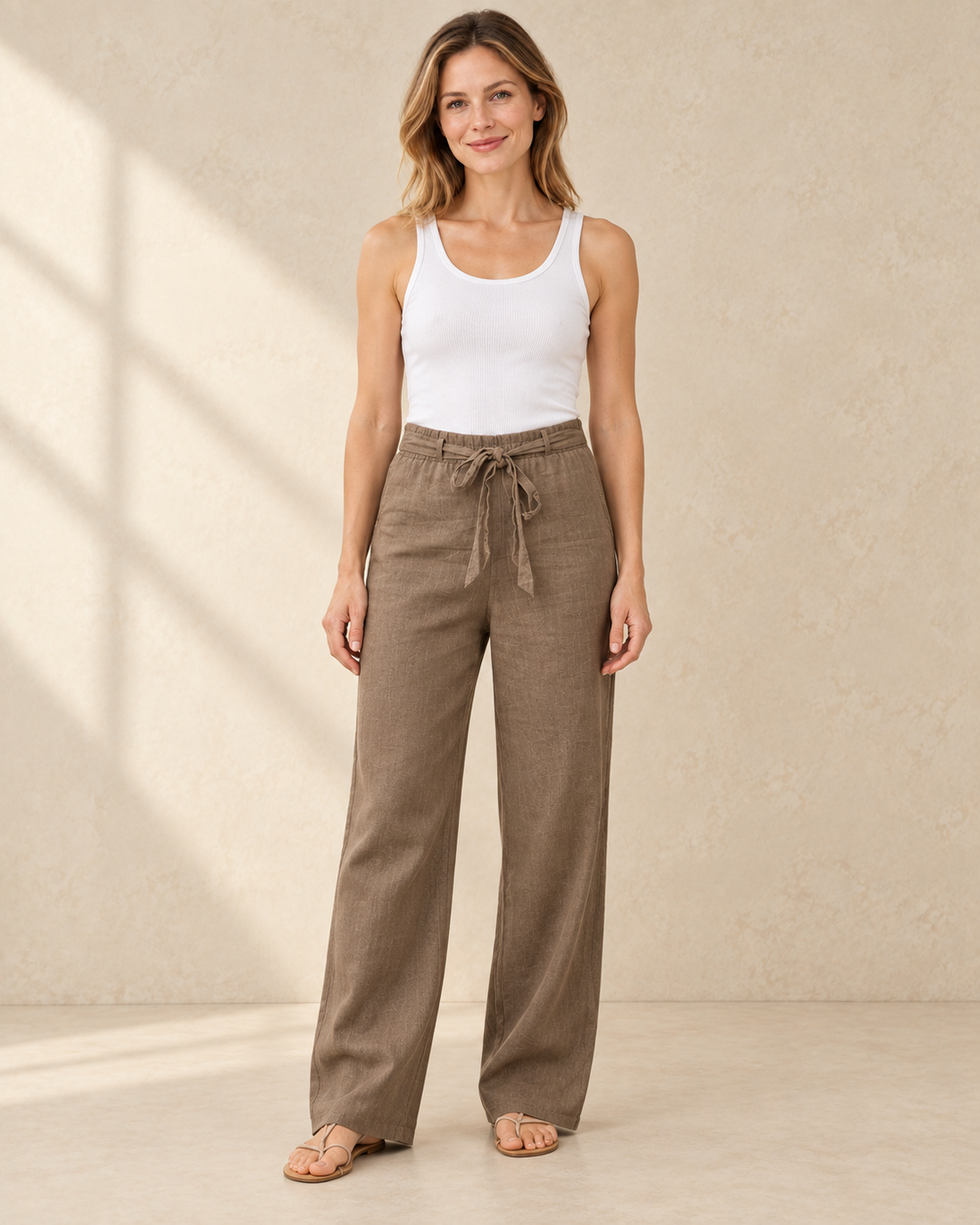 Dames Linnen Broek met Strikceintuur