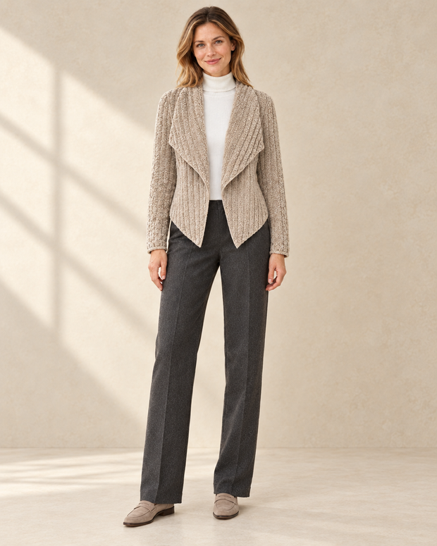 Dames Getextureerd Vest met Waterval Kraag