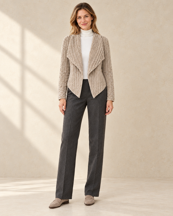 Dames Getextureerd Vest met Waterval Kraag