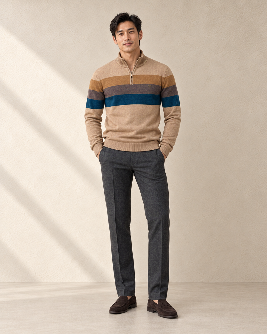 Heren Retro Sweater met Colorblock Strepen
