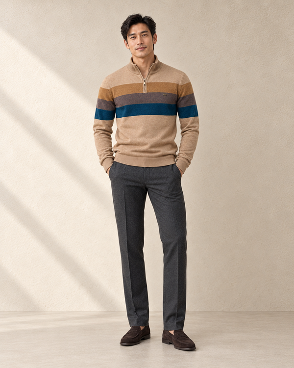 Heren Retro Sweater met Colorblock Strepen