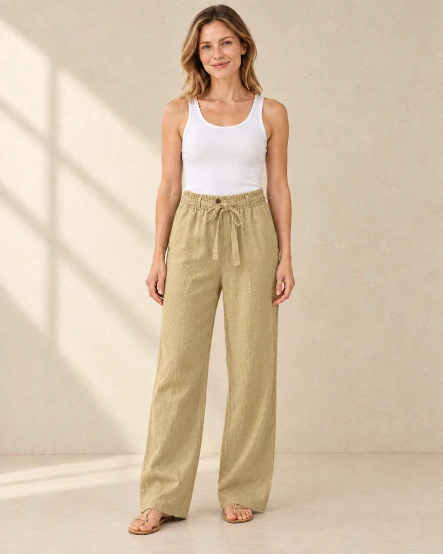 Dames Linnen Broek met Strikceintuur