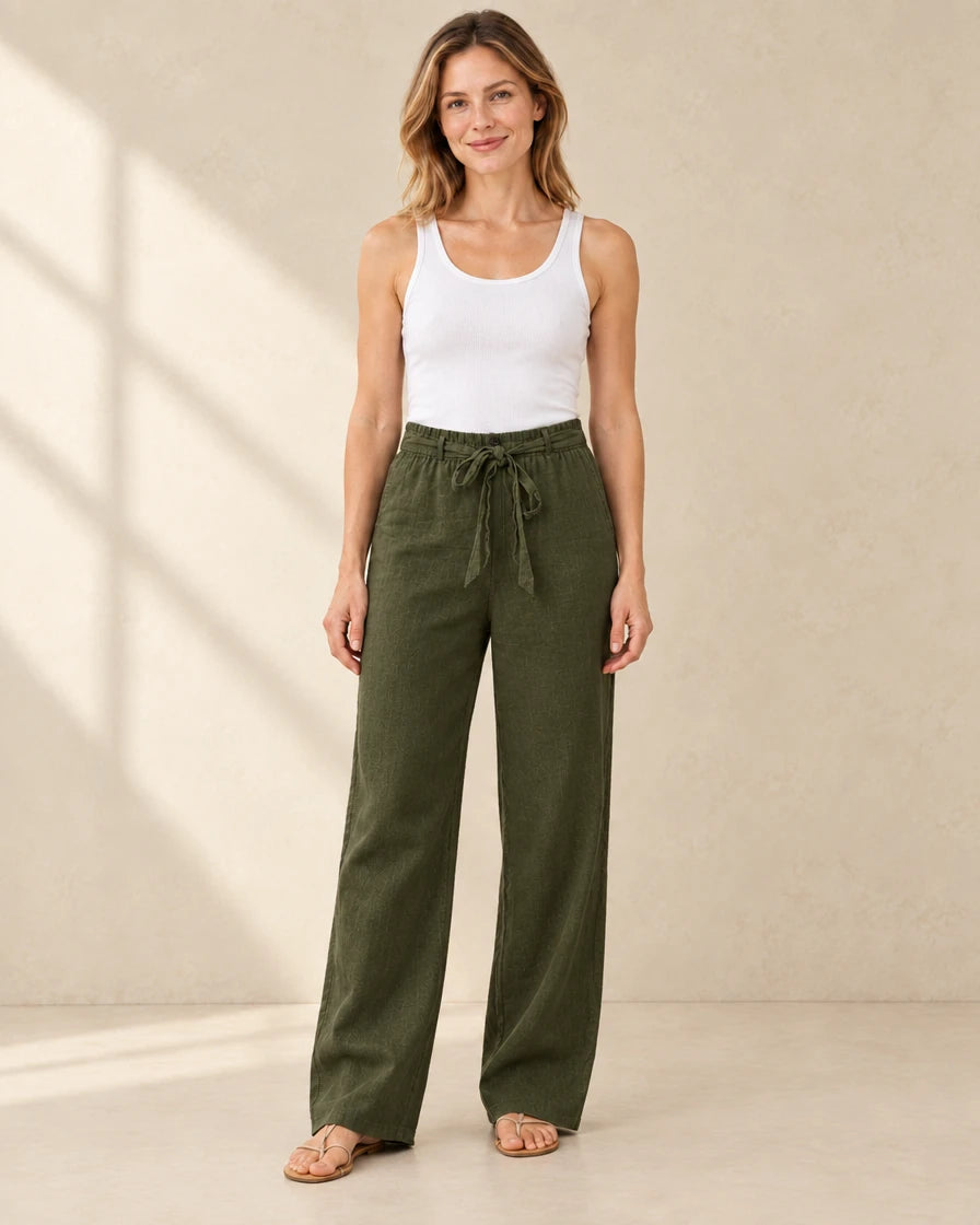 Dames Linnen Broek met Strikceintuur