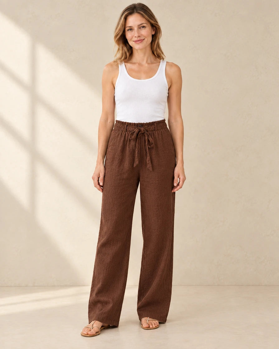 Dames Linnen Broek met Strikceintuur