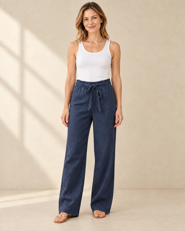 Dames Linnen Broek met Strikceintuur