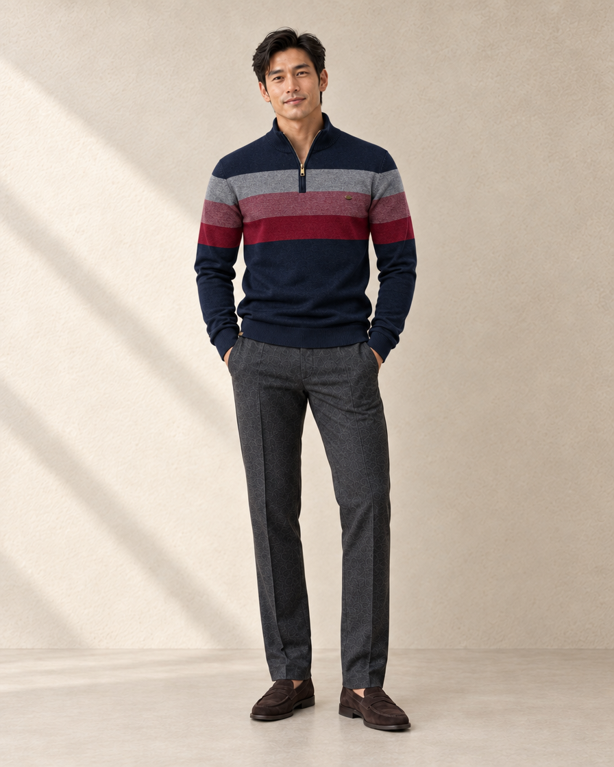 Heren Retro Sweater met Colorblock Strepen