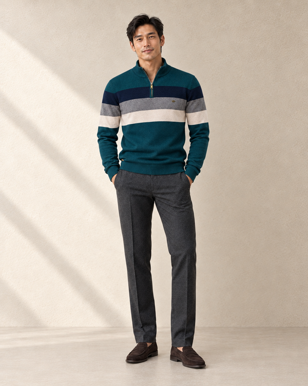 Heren Retro Sweater met Colorblock Strepen
