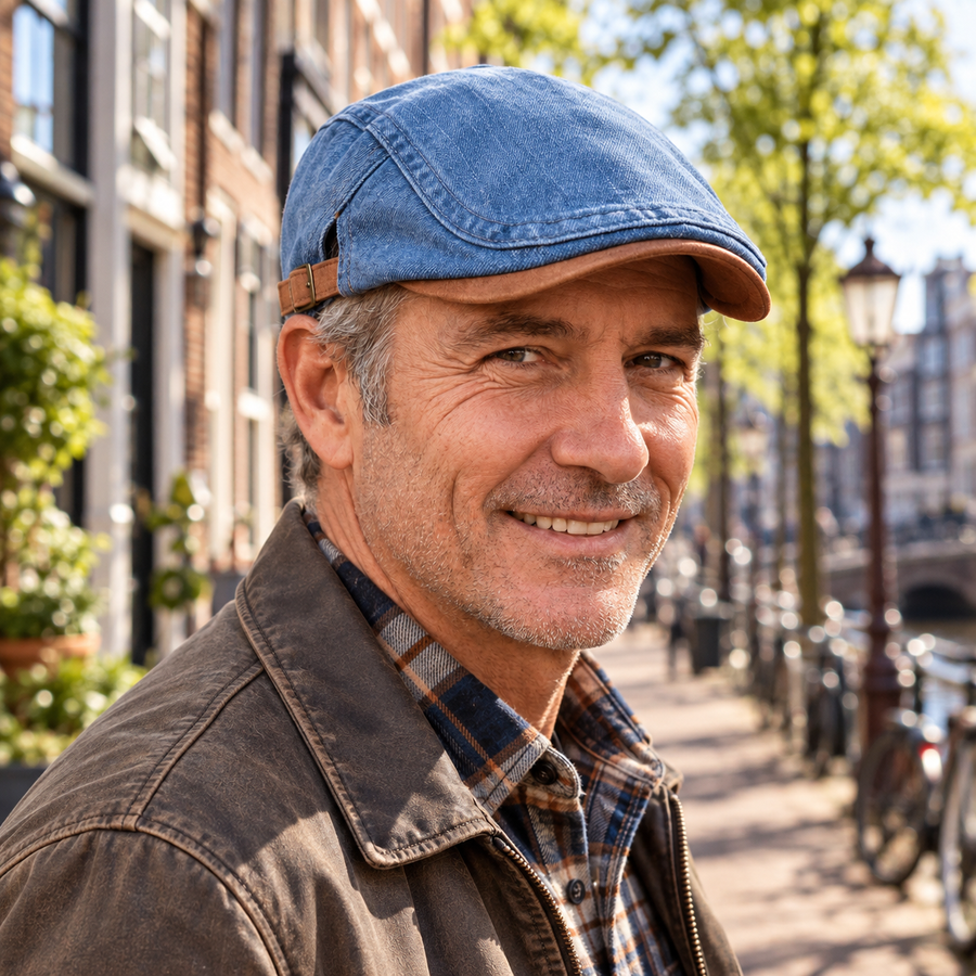 Heren Vintage Denim Flat Cap in Amsterdam