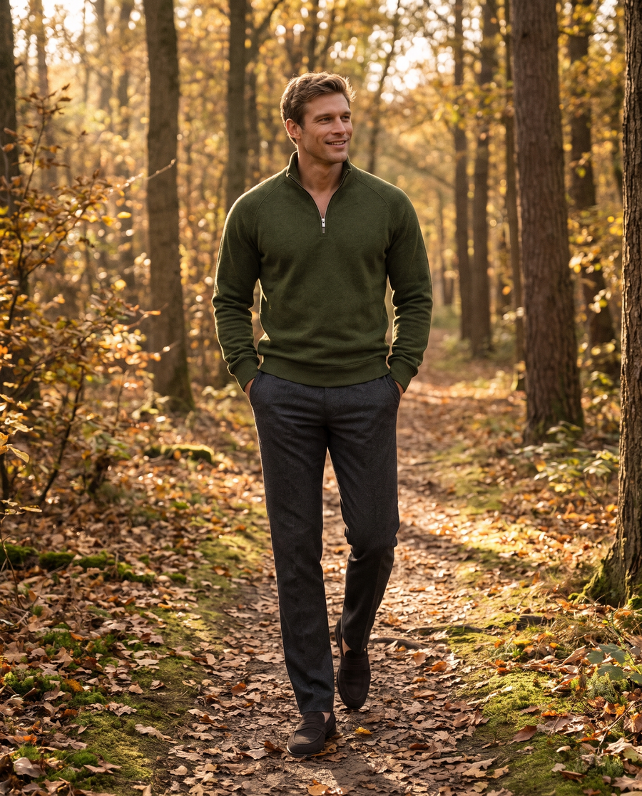 Zo draag je 'm – Heren Sweater met Halve Rits