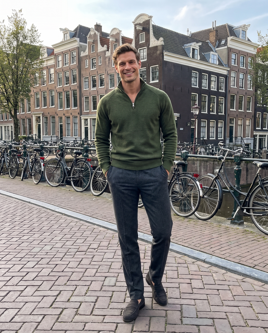 Zo draag je 'm – Heren Sweater met Halve Rits