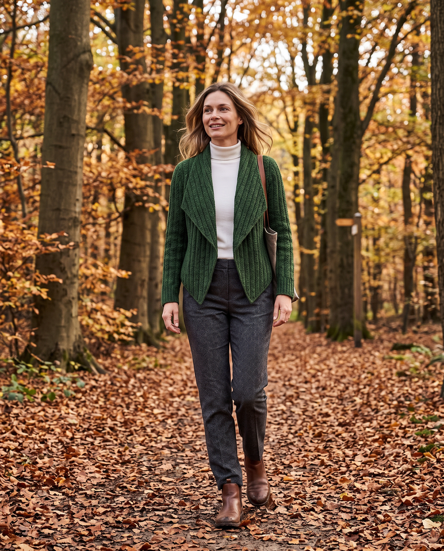 Zo draag je 'm – Dames Getextureerd Vest met Waterval Kraag