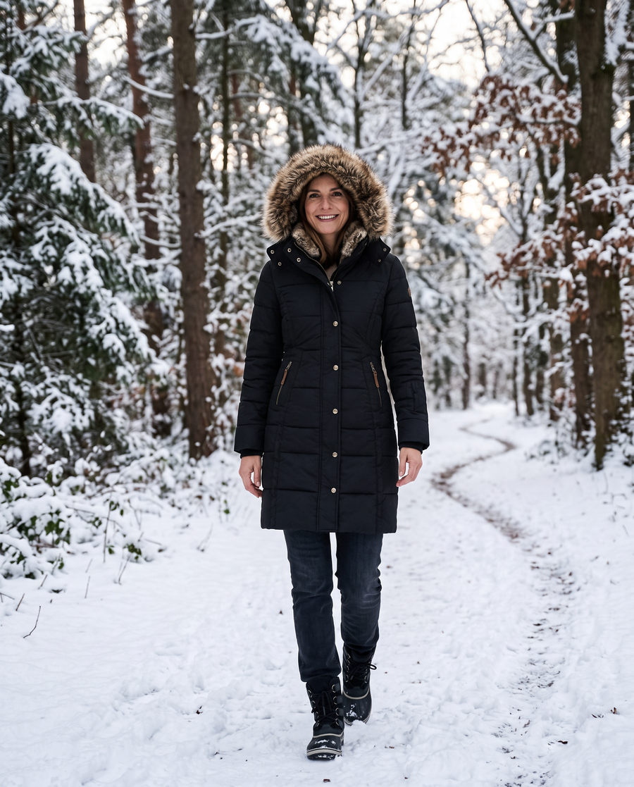 Zo draag je 'm – Dames Winterjas met Faux Fur Capuchon