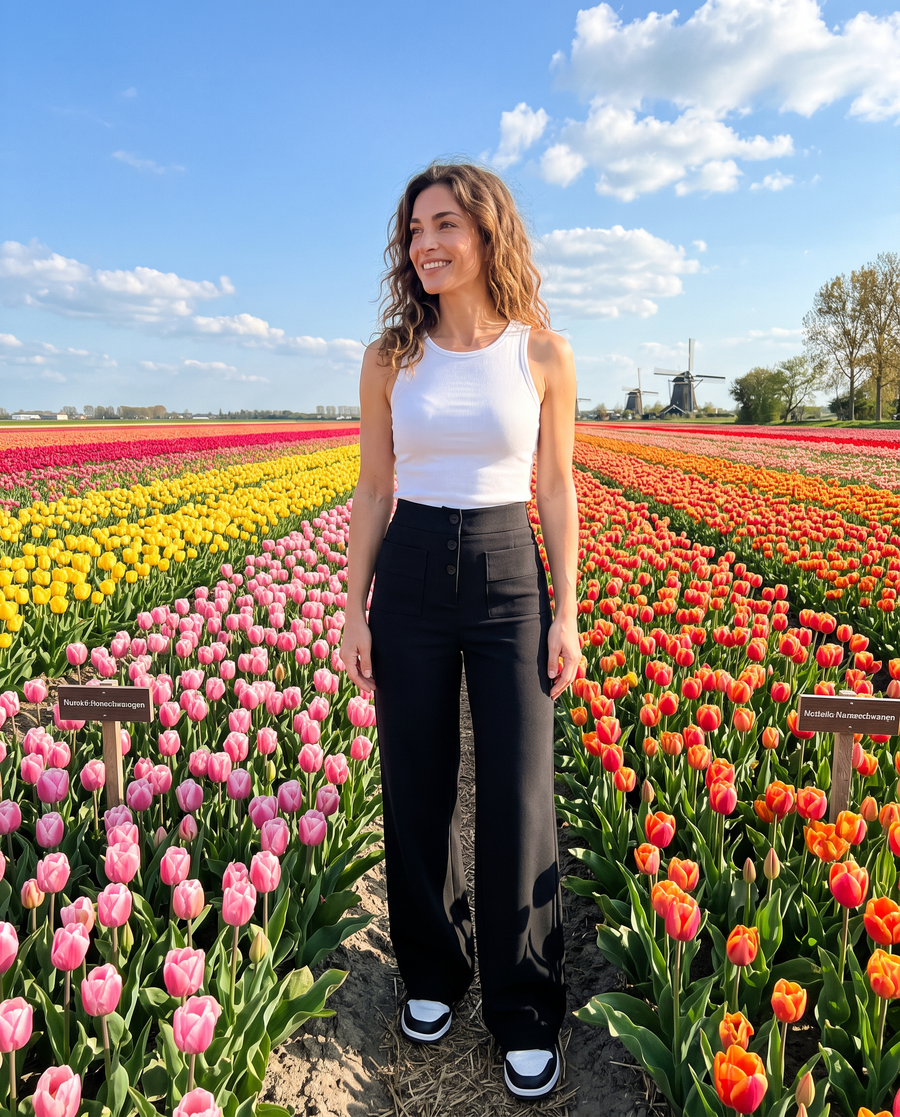 Zo draag je 'm – Dames Wide Leg Pantalon - Zwart