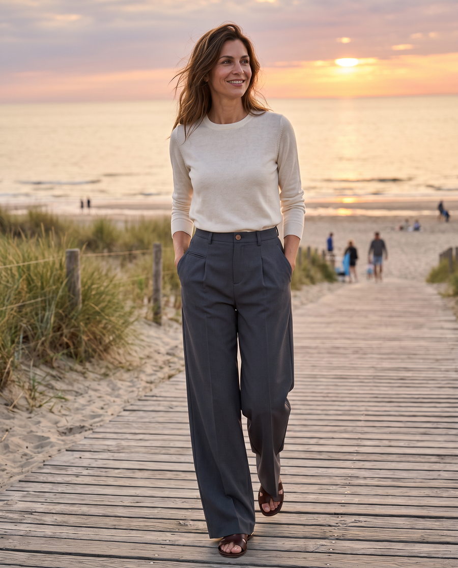 Zo draag je 'm – Dames Wide Leg Pantalon - Grijs