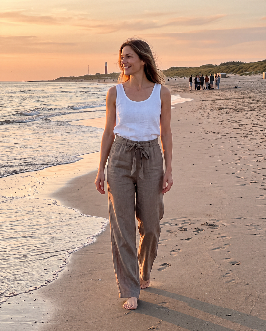 Zo draag je 'm – Dames Linnen Broek met Strikceintuur