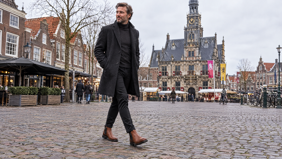 Boris chelsea boots op een plein in Alkmaar