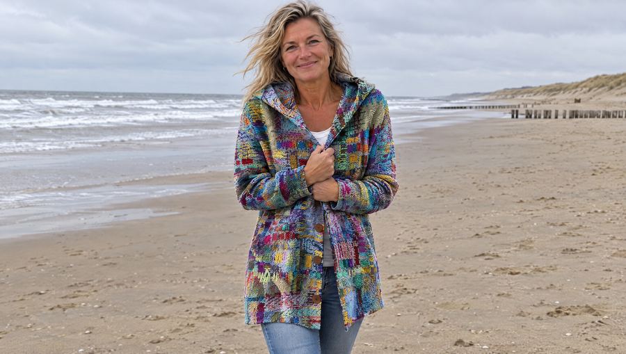 Lisa lang zacht vest op het strand