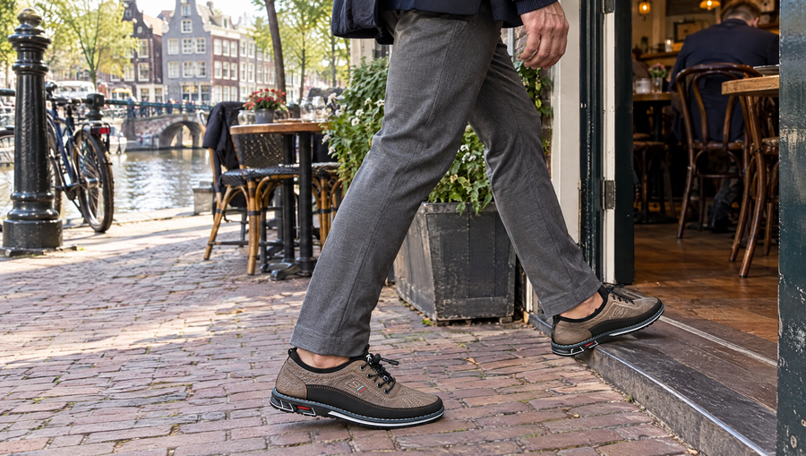 Martijn leren instappers bij een cafe aan de gracht